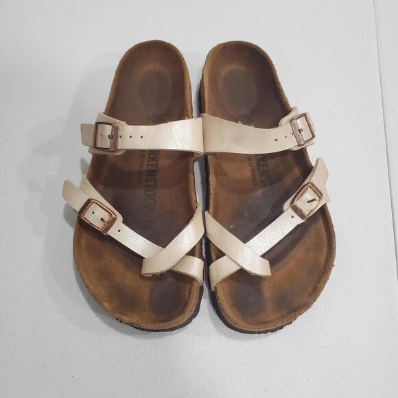 Birkenstock Sandals Womens 36 5 Cream Pearl Mayari Cork Footbed Germany Toe Loop - Picture 2 of 9